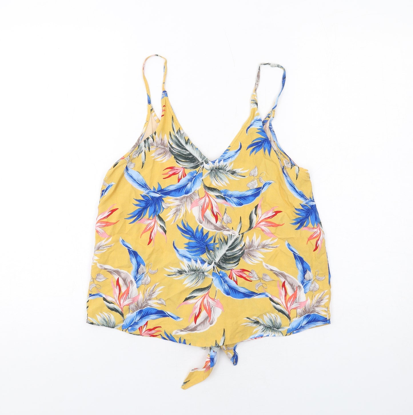 New Look Womens Yellow Geometric Viscose Basic Tank Size 8 V-Neck