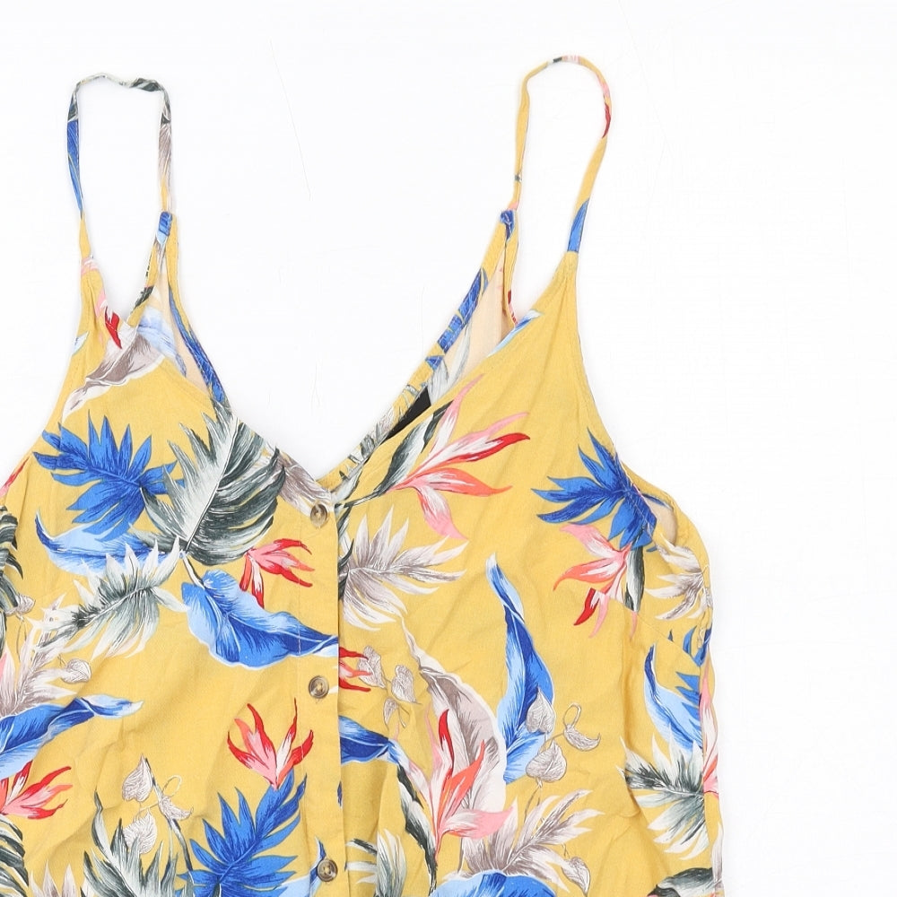 New Look Womens Yellow Geometric Viscose Basic Tank Size 8 V-Neck