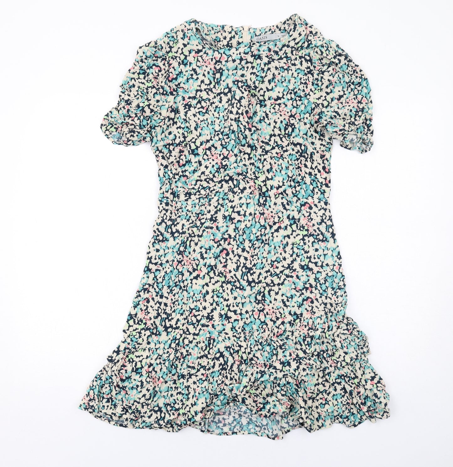 Oasis Womens Multicoloured Geometric Viscose A-Line Size 14 Round Neck Zip