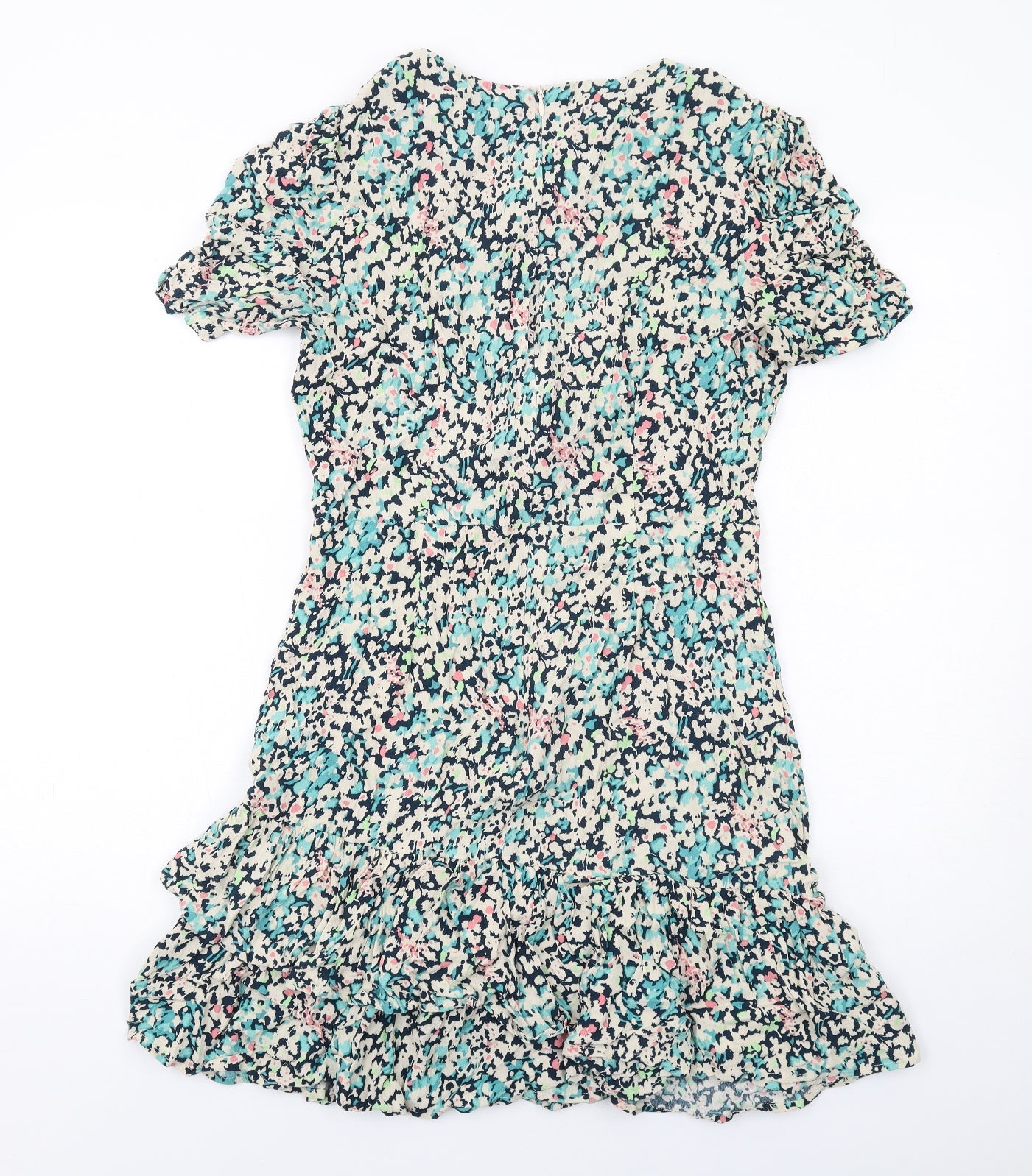 Oasis Womens Multicoloured Geometric Viscose A-Line Size 14 Round Neck Zip