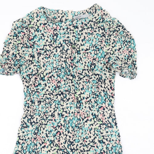 Oasis Womens Multicoloured Geometric Viscose A-Line Size 14 Round Neck Zip
