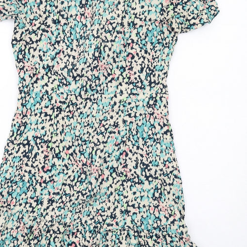 Oasis Womens Multicoloured Geometric Viscose A-Line Size 14 Round Neck Zip
