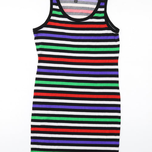 Simon Jeffrey Womens Multicoloured Striped Polyester Tank Dress Size 10 Boat Neck Pullover