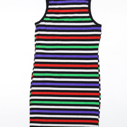 Simon Jeffrey Womens Multicoloured Striped Polyester Tank Dress Size 10 Boat Neck Pullover