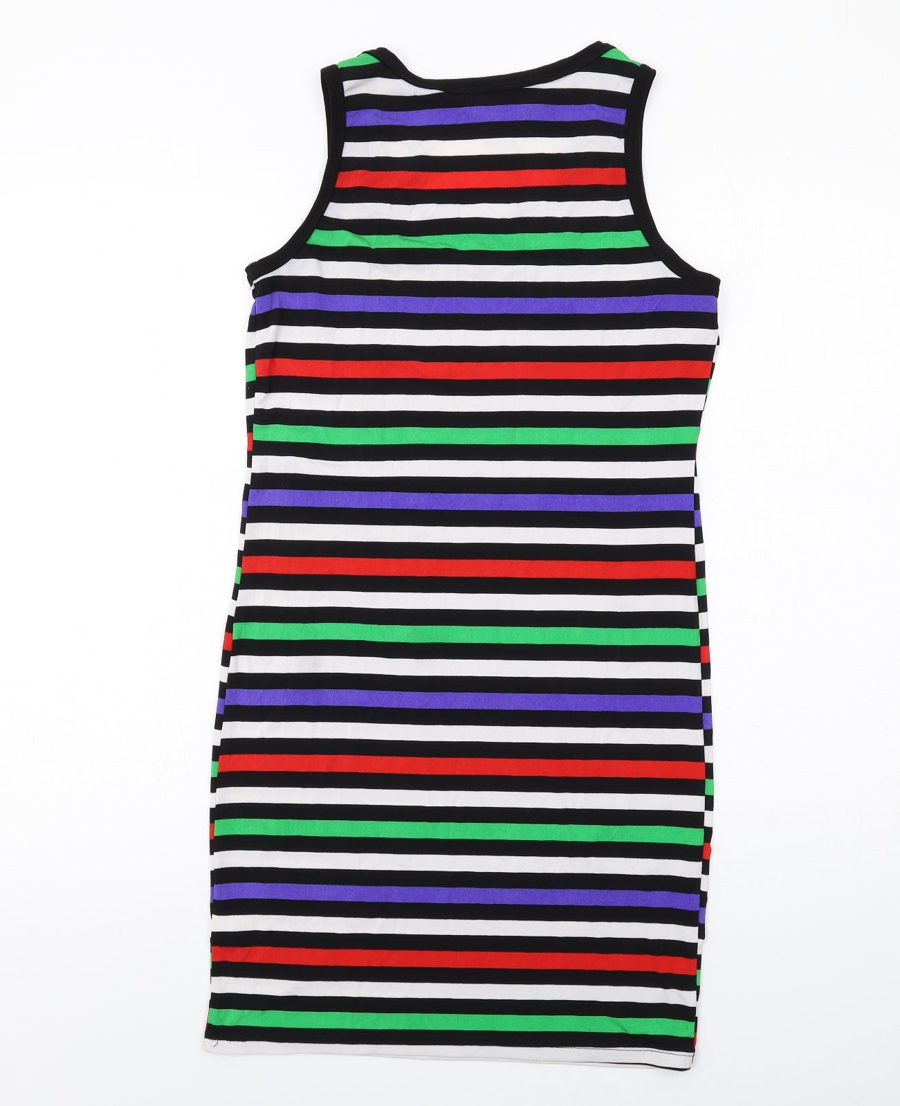 Simon Jeffrey Womens Multicoloured Striped Polyester Tank Dress Size 10 Boat Neck Pullover