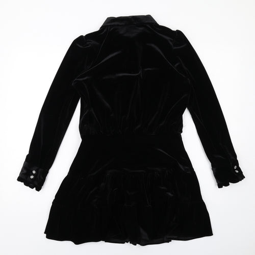 Zara Womens Black Polyester Shirt Dress Size M Collared Zip