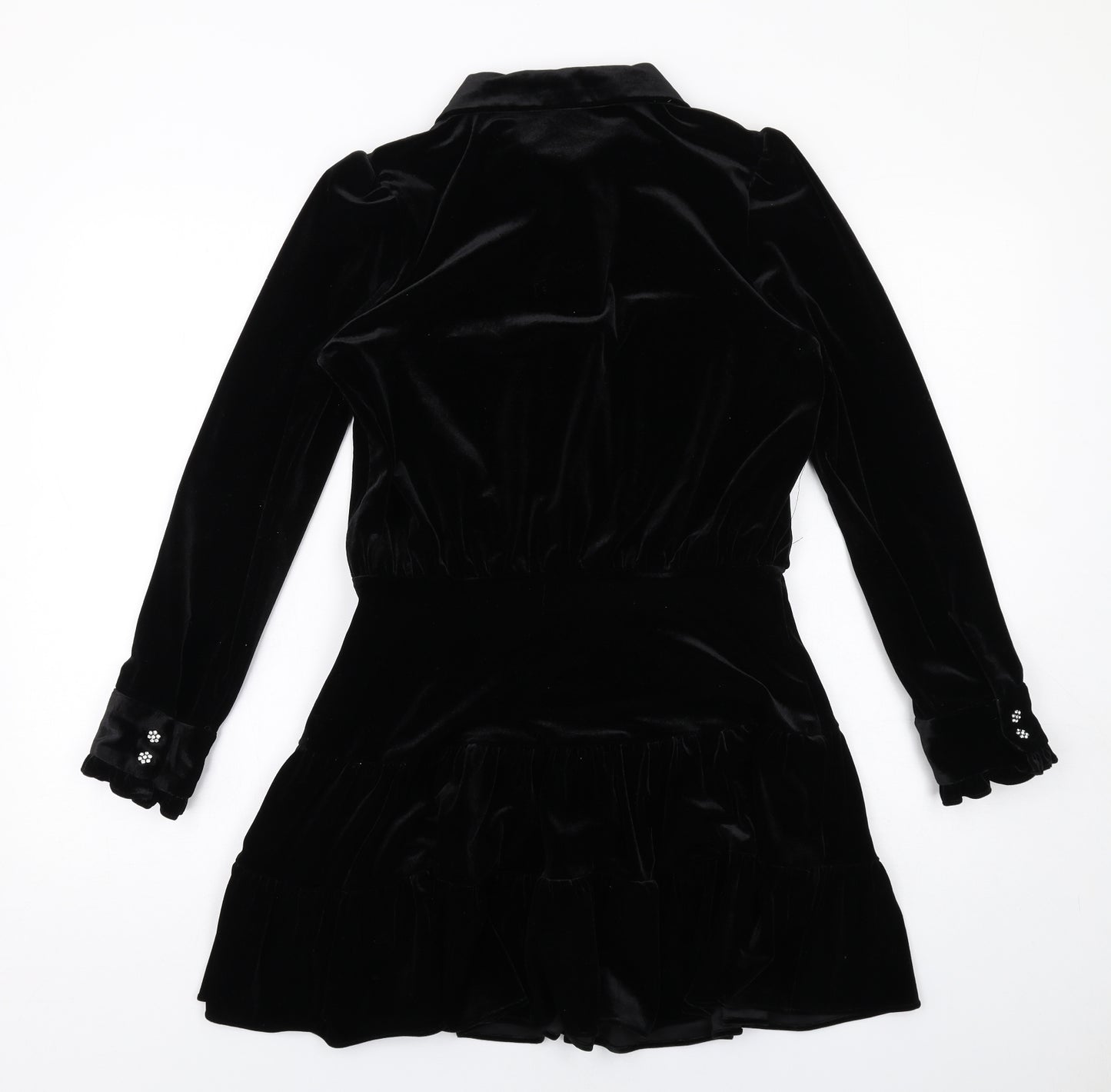 Zara Womens Black Polyester Shirt Dress Size M Collared Zip