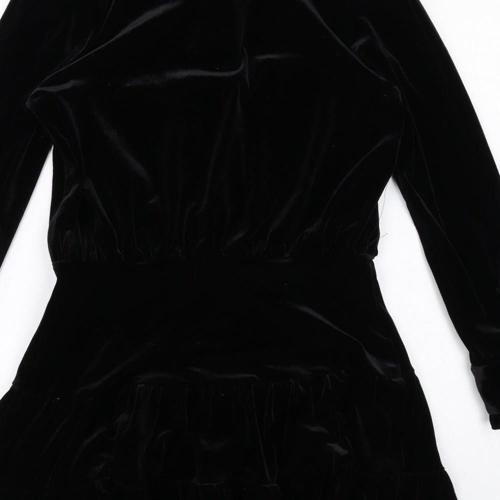 Zara Womens Black Polyester Shirt Dress Size M Collared Zip