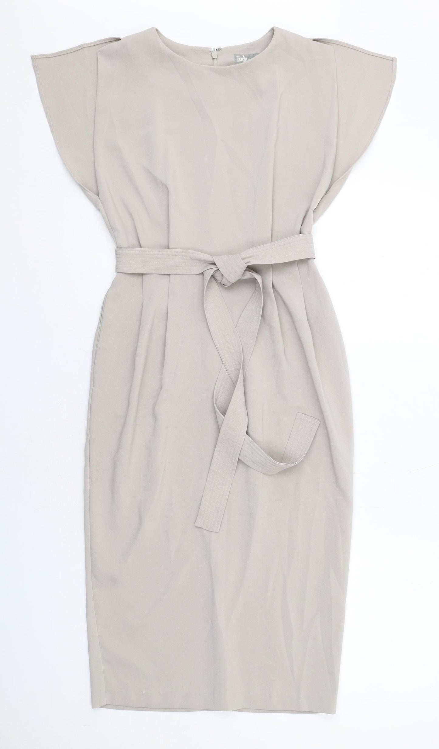ASOS Womens Grey Polyester Sheath Size 8 Round Neck Zip