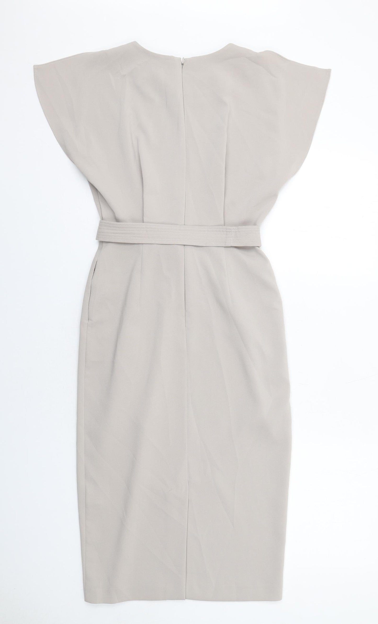 ASOS Womens Grey Polyester Sheath Size 8 Round Neck Zip