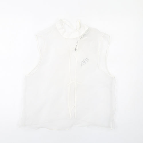 Zara Womens White Polyester Basic Tank Size M Mock Neck