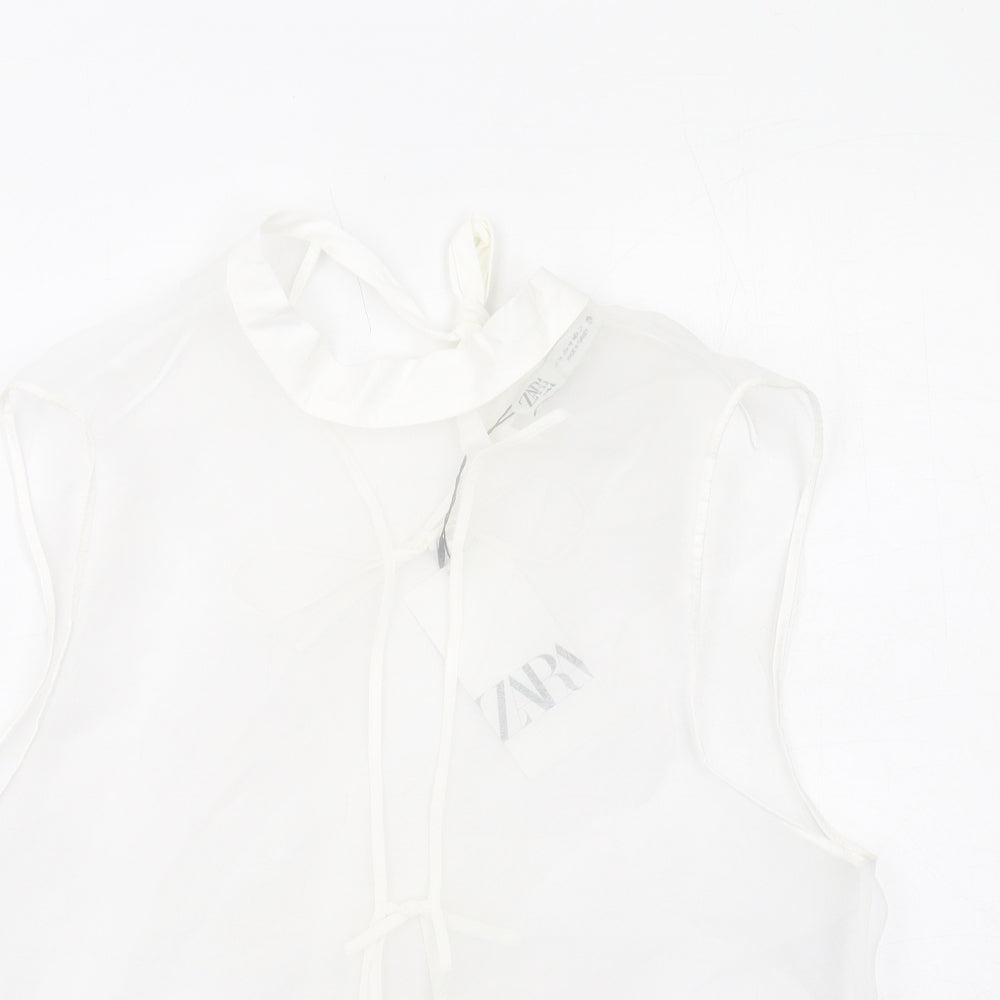 Zara Womens White Polyester Basic Tank Size M Mock Neck
