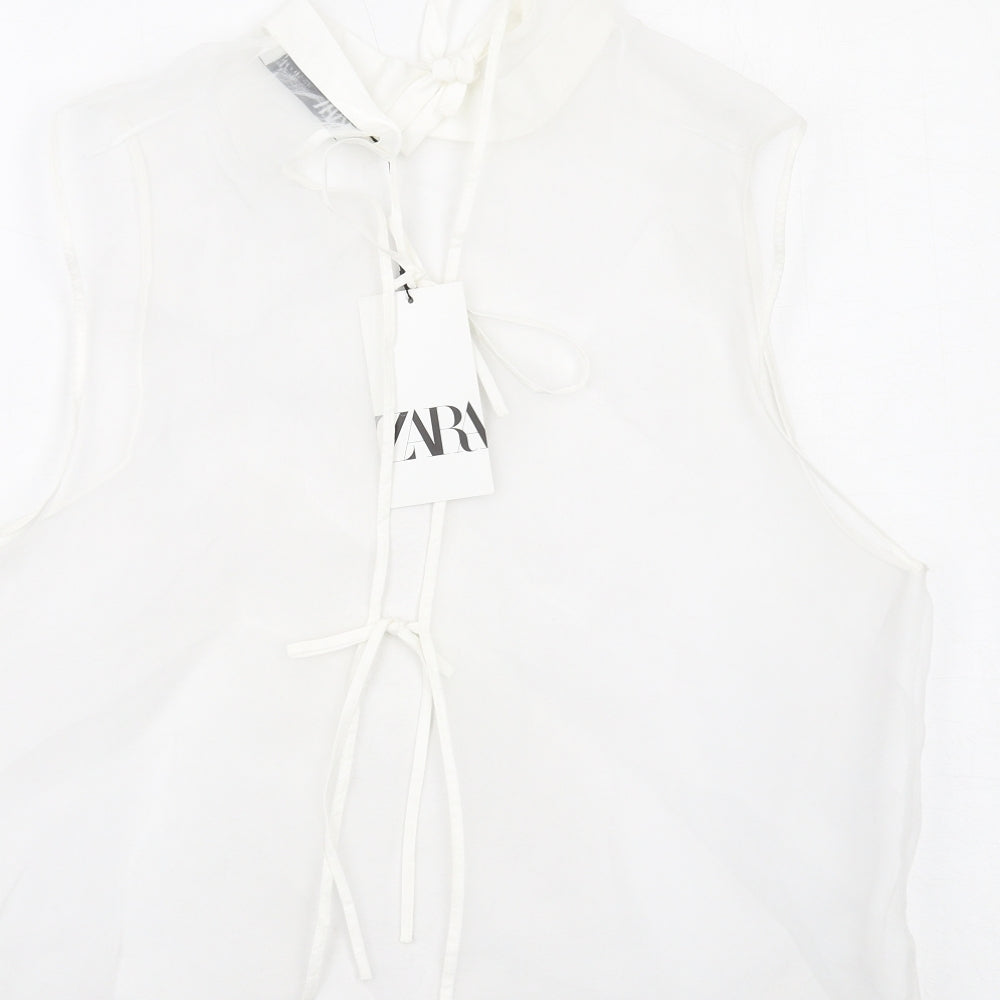 Zara Womens White Polyester Basic Tank Size M Mock Neck