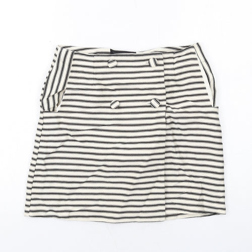 Topshop Womens Ivory Striped Cotton A-Line Skirt Size 10 Button