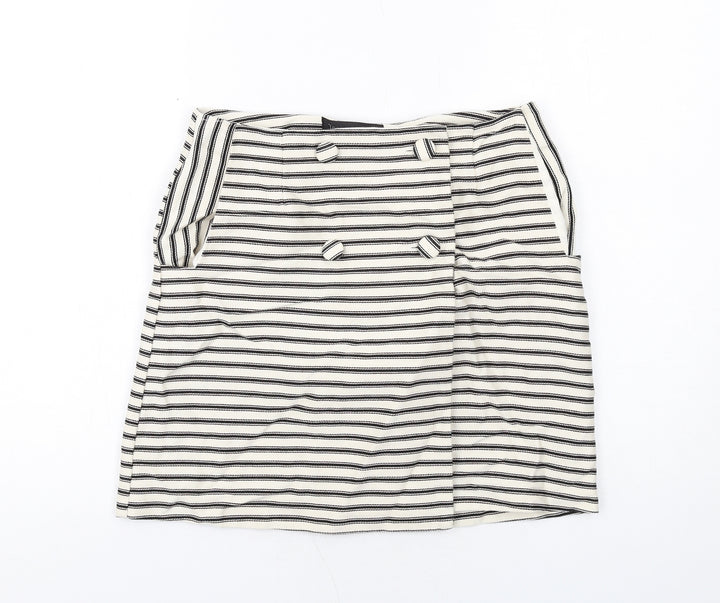 Topshop Womens Ivory Striped Cotton A-Line Skirt Size 10 Button