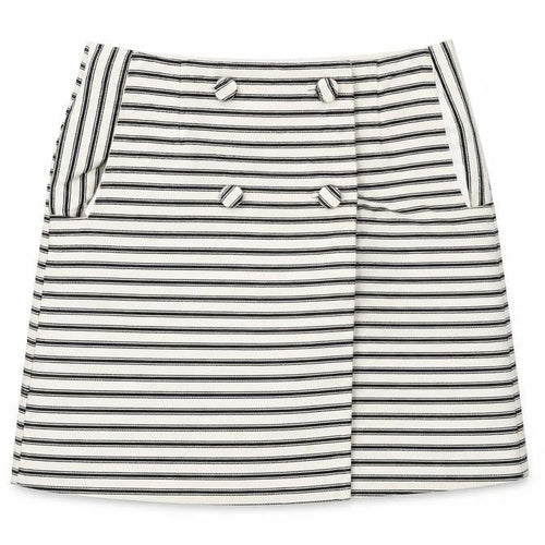Topshop Womens Ivory Striped Cotton A-Line Skirt Size 10 Button