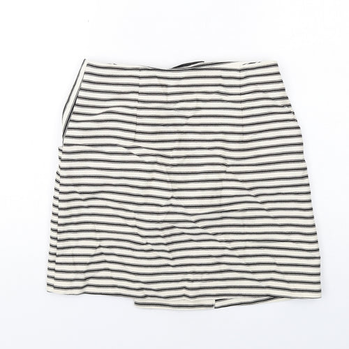 Topshop Womens Ivory Striped Cotton A-Line Skirt Size 10 Button