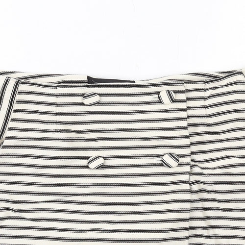 Topshop Womens Ivory Striped Cotton A-Line Skirt Size 10 Button