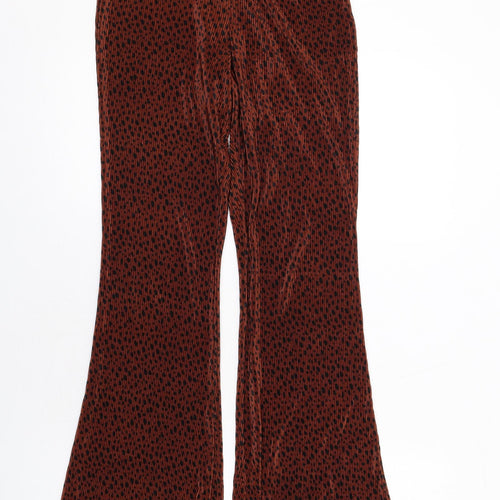 Topshop Womens Brown Animal Print Polyester Trousers Size 8 L32 in Regular - Plisse