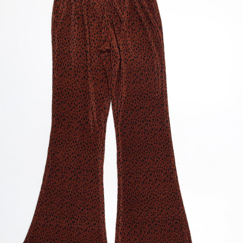 Topshop Womens Brown Animal Print Polyester Trousers Size 8 L32 in Regular - Plisse