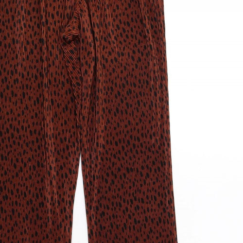 Topshop Womens Brown Animal Print Polyester Trousers Size 8 L32 in Regular - Plisse