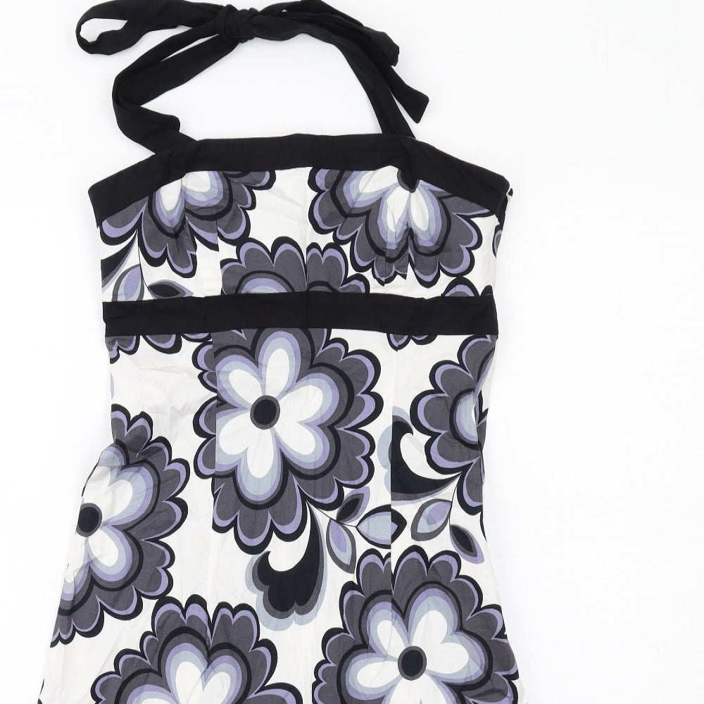 Oasis Womens Multicoloured Floral Cotton Shift Size 10 Halter Zip