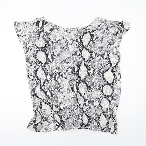 NEXT Womens White Animal Print Viscose Basic Blouse Size 20 Round Neck - Snake Skin Print