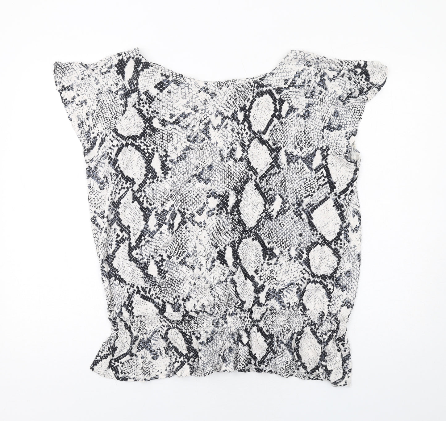 NEXT Womens White Animal Print Viscose Basic Blouse Size 20 Round Neck - Snake Skin Print