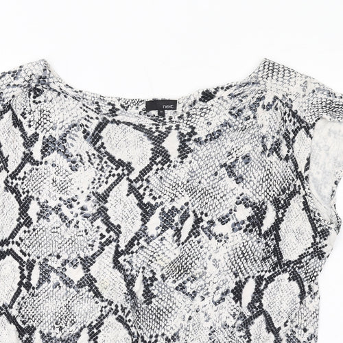 NEXT Womens White Animal Print Viscose Basic Blouse Size 20 Round Neck - Snake Skin Print
