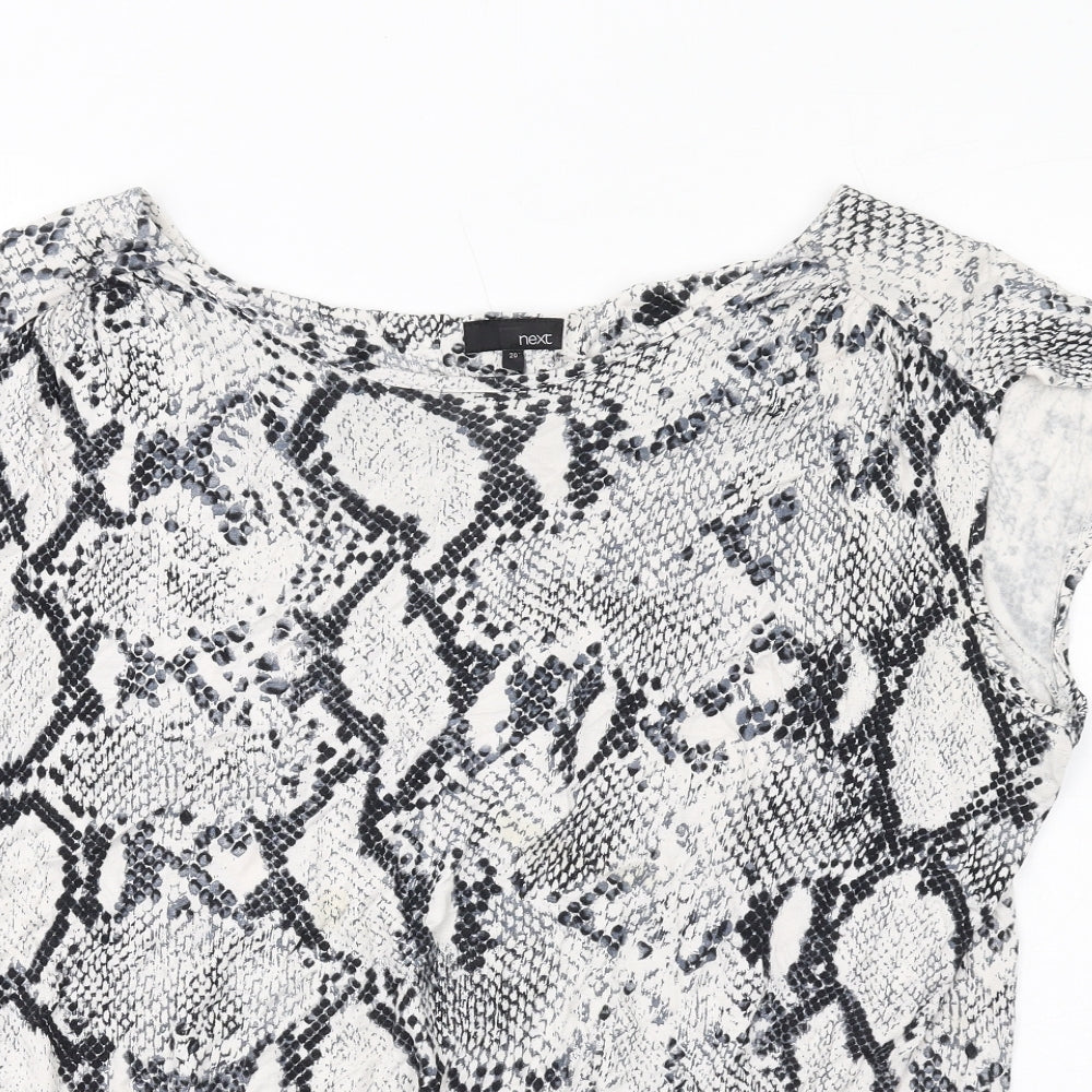 NEXT Womens White Animal Print Viscose Basic Blouse Size 20 Round Neck - Snake Skin Print