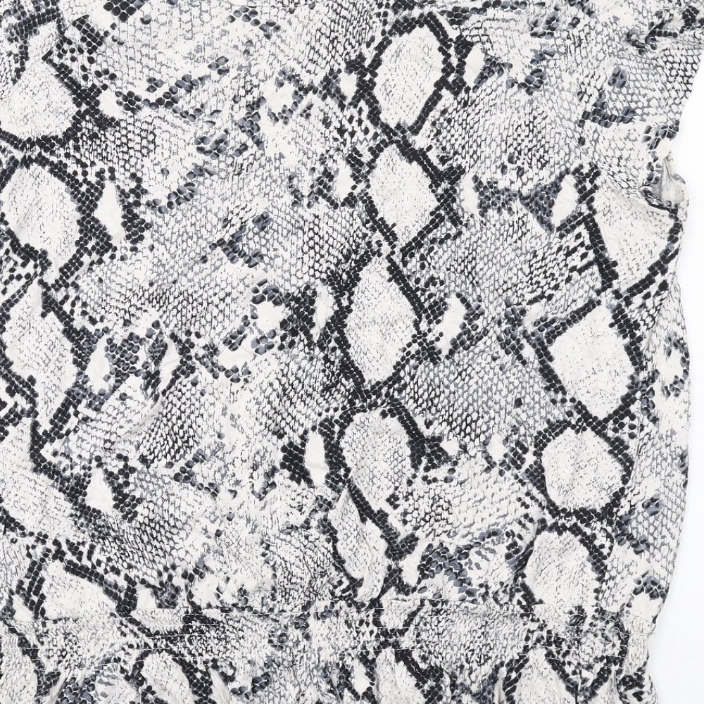 NEXT Womens White Animal Print Viscose Basic Blouse Size 20 Round Neck - Snake Skin Print