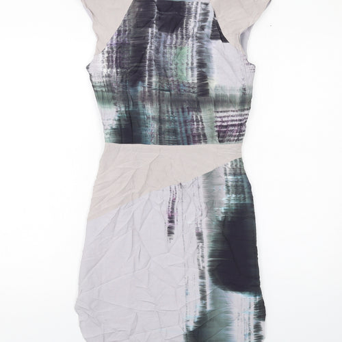 Reiss Womens Grey Geometric Viscose Shift Size 6 V-Neck Zip