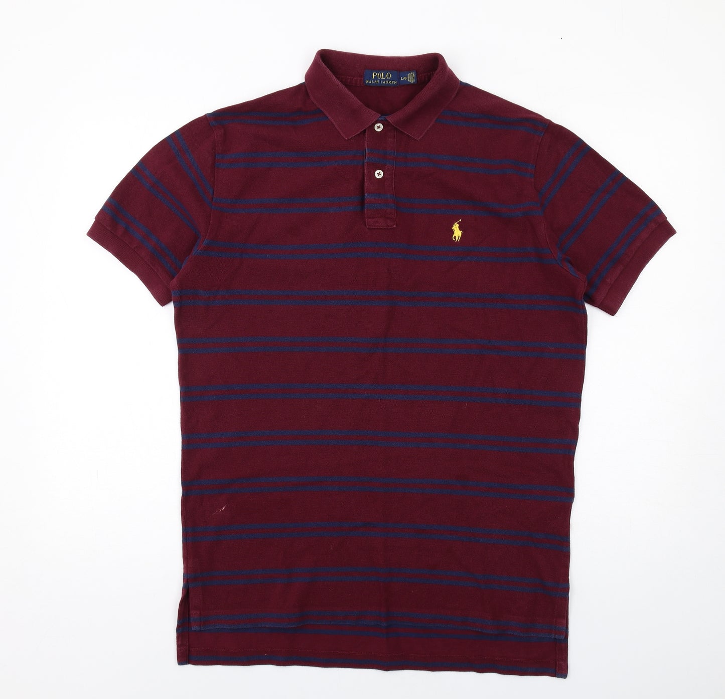 Polo Ralph Lauren Mens Red Striped Cotton Polo Size L Collared Button
