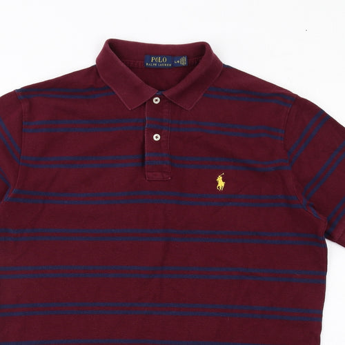 Polo Ralph Lauren Mens Red Striped Cotton Polo Size L Collared Button