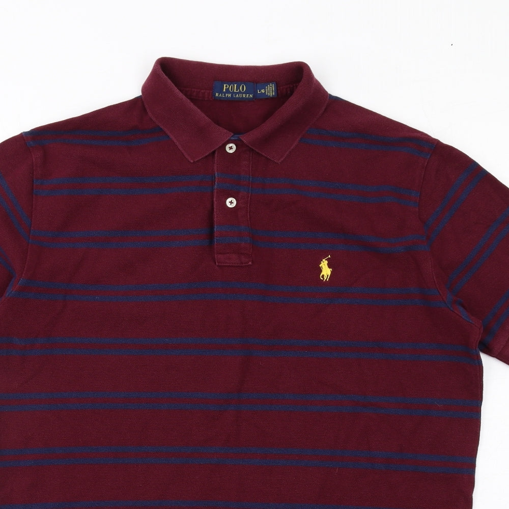 Polo Ralph Lauren Mens Red Striped Cotton Polo Size L Collared Button