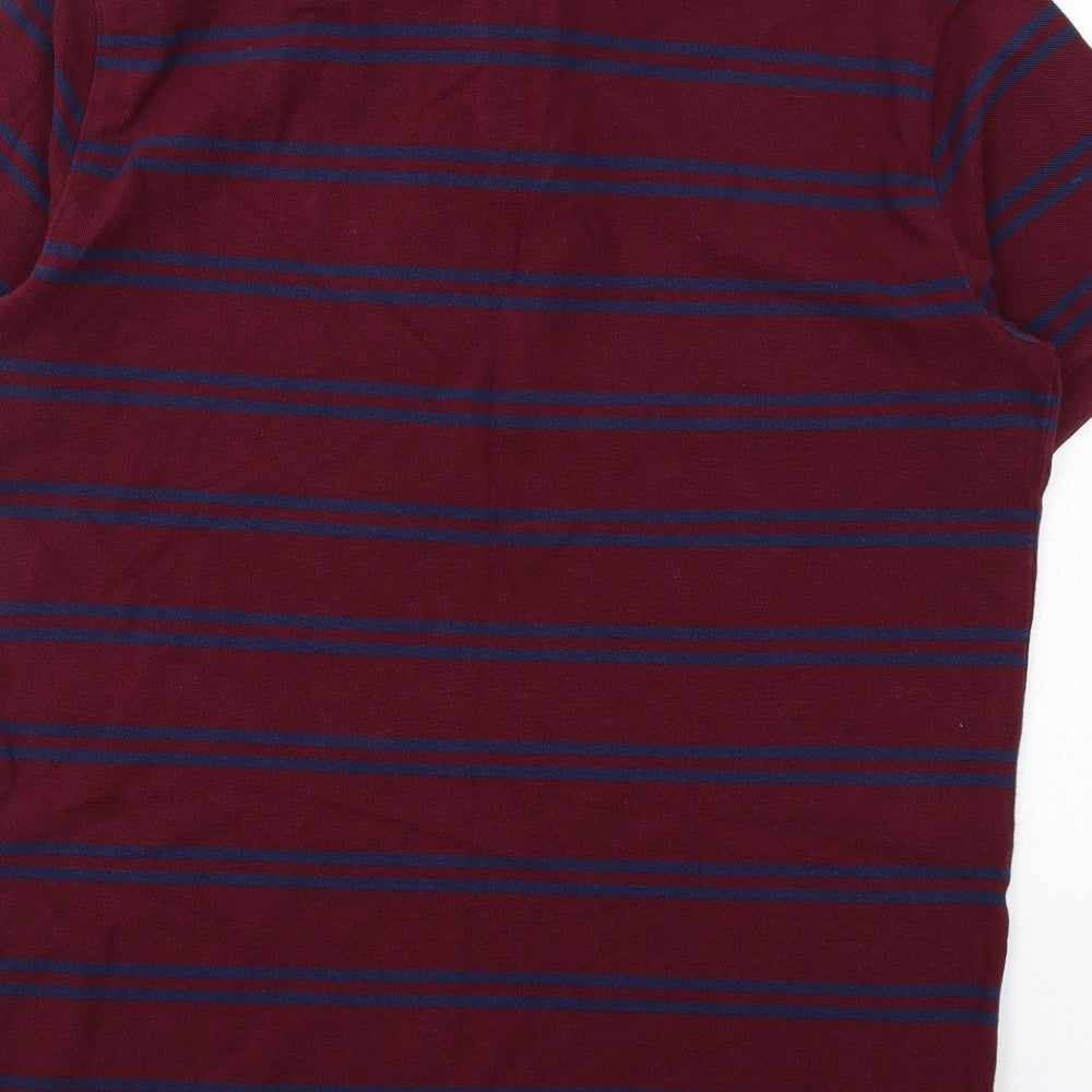 Polo Ralph Lauren Mens Red Striped Cotton Polo Size L Collared Button