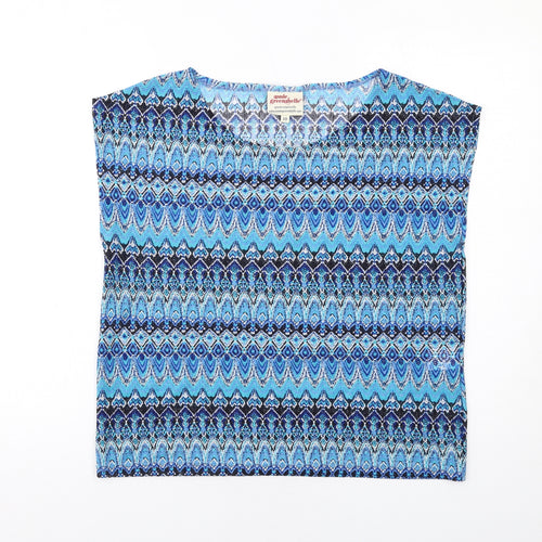 Annie Greenabelle Womens Blue Geometric Polyester Basic Blouse Size 10 Round Neck
