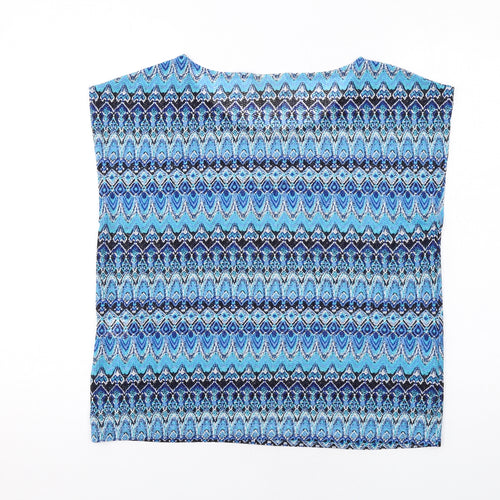 Annie Greenabelle Womens Blue Geometric Polyester Basic Blouse Size 10 Round Neck