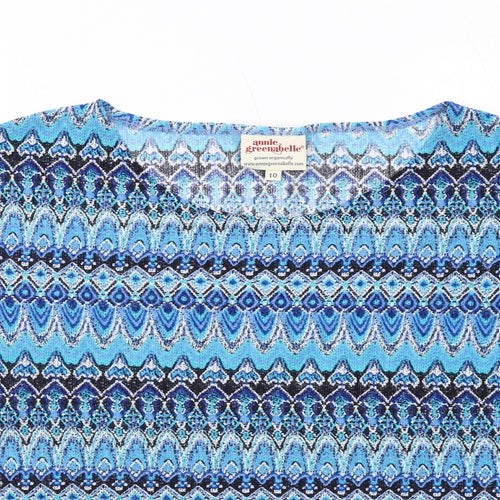 Annie Greenabelle Womens Blue Geometric Polyester Basic Blouse Size 10 Round Neck
