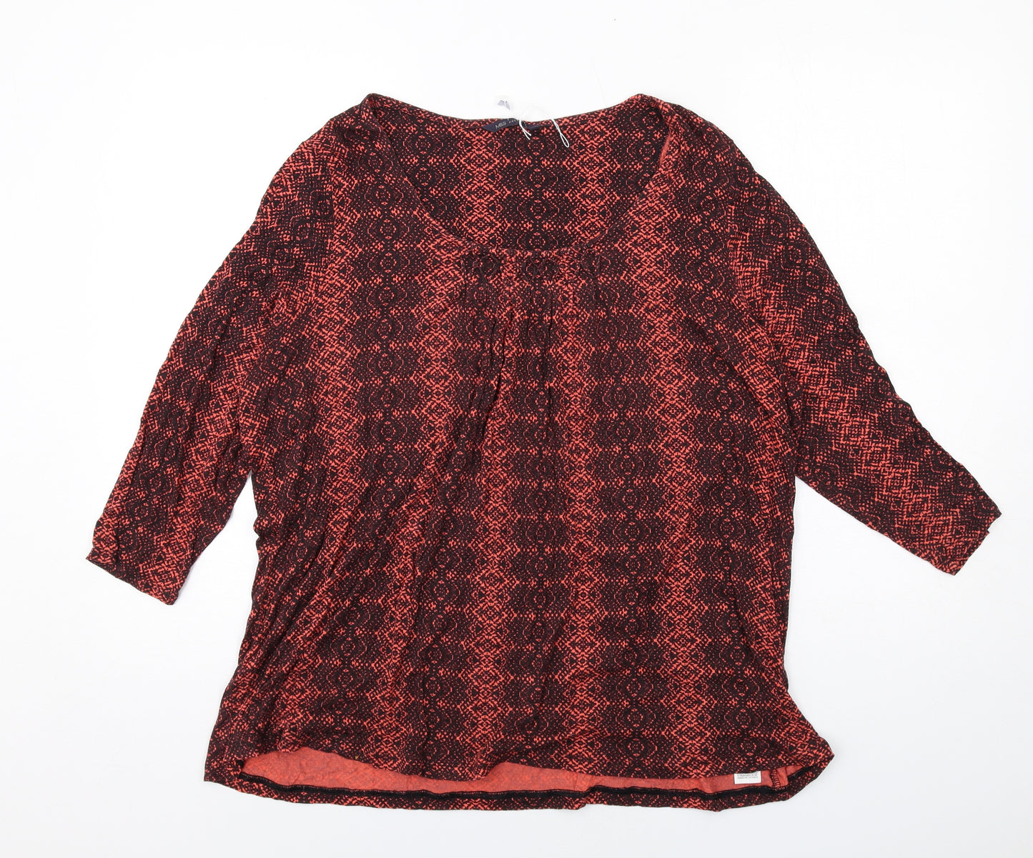 Marks and Spencer Womens Red Geometric Viscose Basic Blouse Size 20 Round Neck