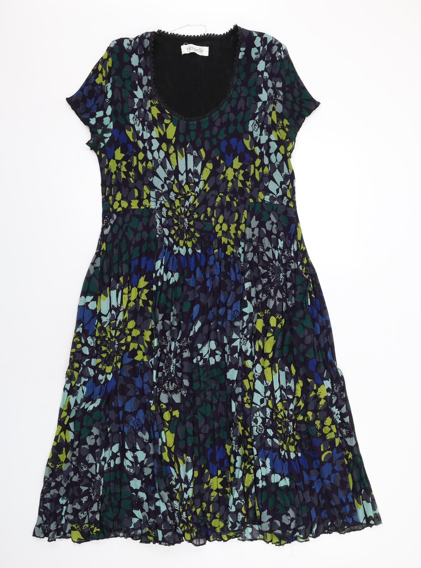 Virtuelle Womens Multicoloured Geometric Polyester A-Line Size 14 Scoop Neck Pullover