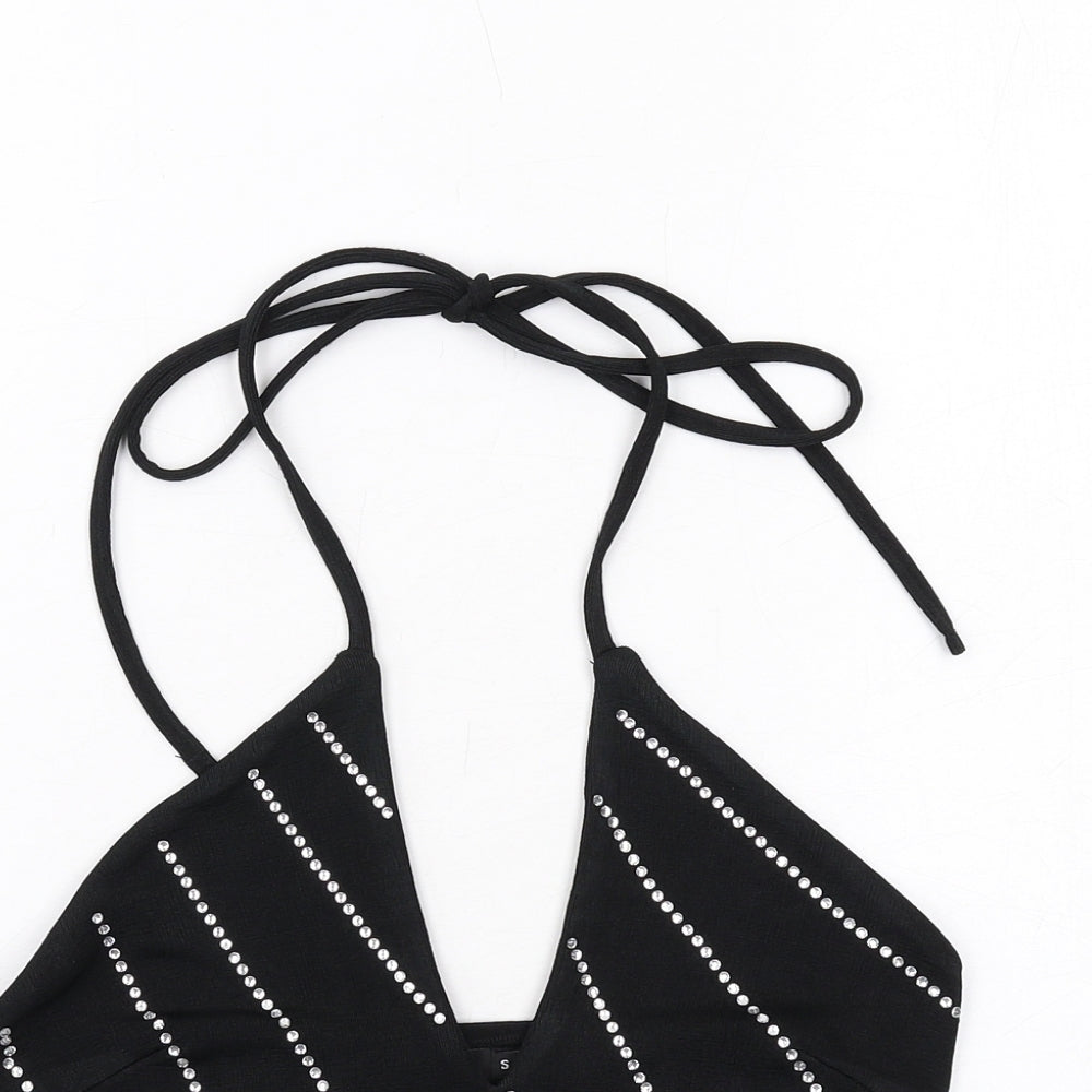 Motel Womens Black Polyester Cropped Tank Size S V-Neck