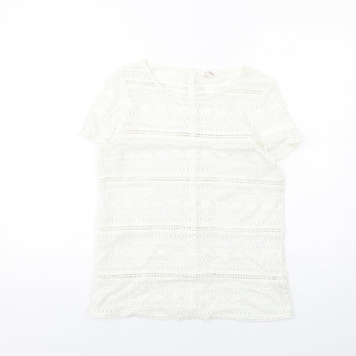 Fat Face Womens Ivory Cotton Basic Blouse Size 8 Round Neck