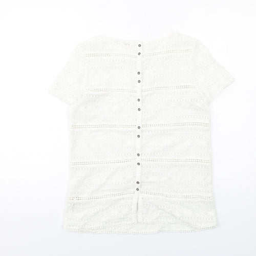 Fat Face Womens Ivory Cotton Basic Blouse Size 8 Round Neck