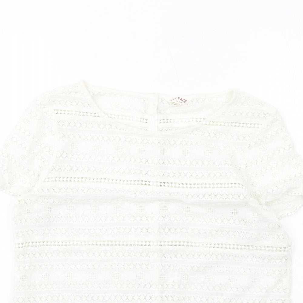 Fat Face Womens Ivory Cotton Basic Blouse Size 8 Round Neck