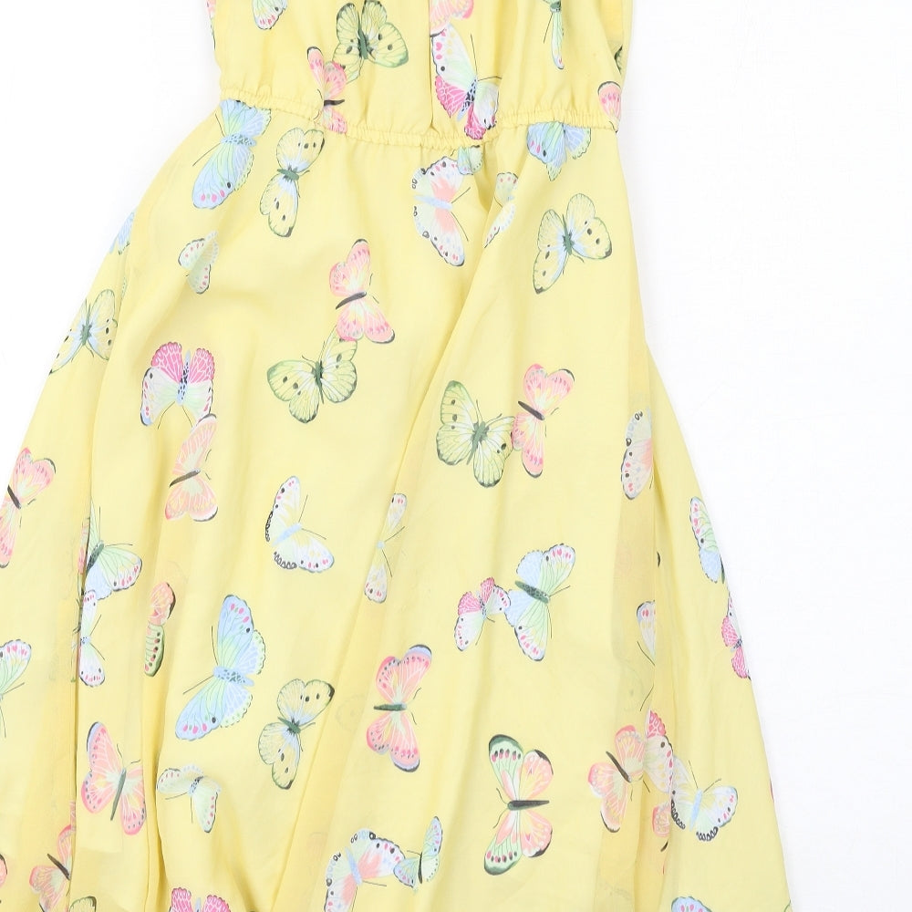 H&M Girls Yellow Geometric Polyester A-Line Size 6-7 Years Square Neck Pullover - Butterfly Print