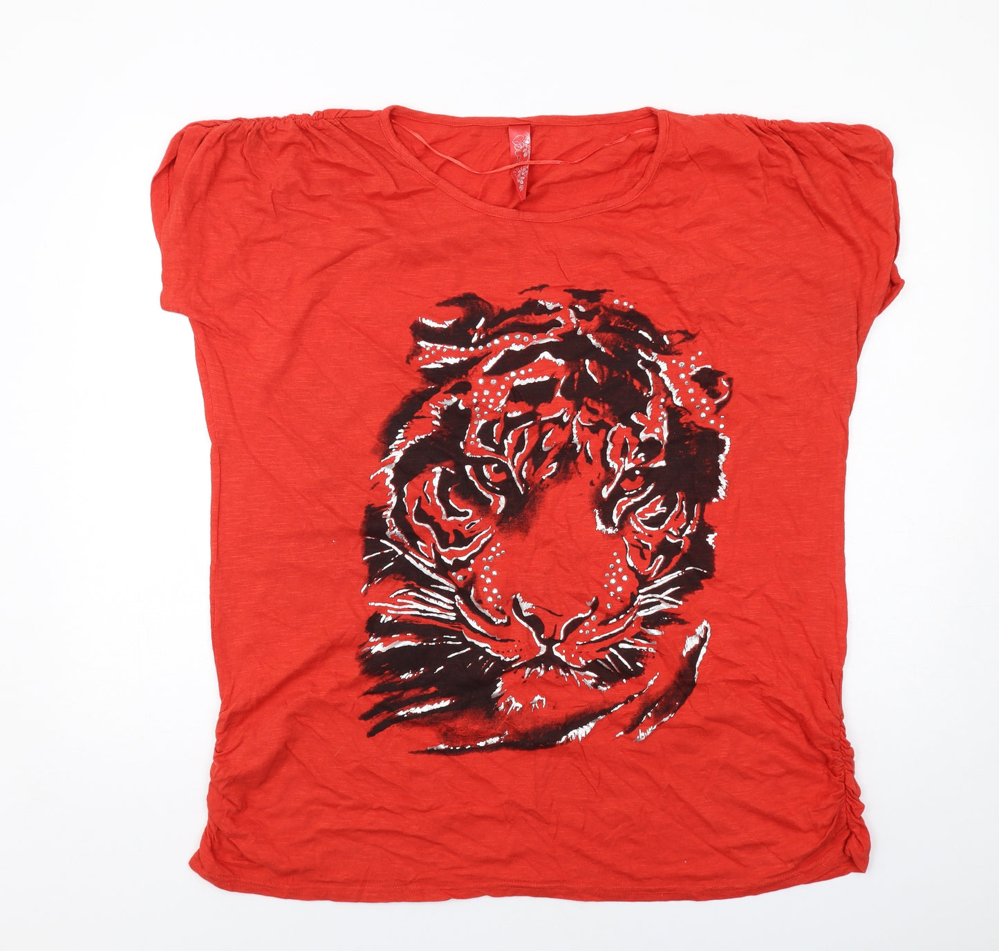Yours Womens Red Cotton Basic T-Shirt Size 22 Round Neck - Leopard