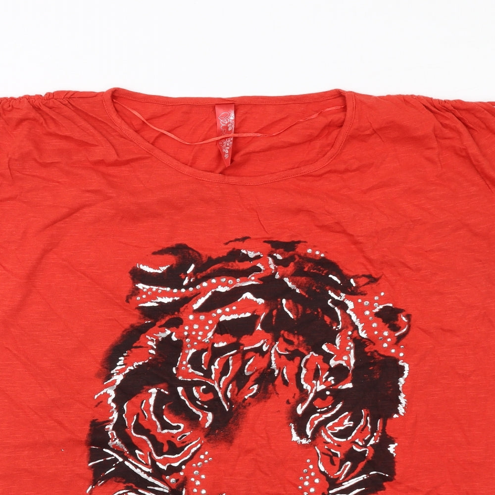 Yours Womens Red Cotton Basic T-Shirt Size 22 Round Neck - Leopard