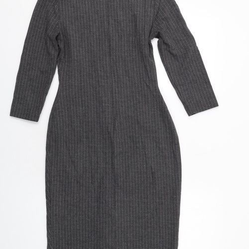 Phase Eight Womens Grey Striped Viscose Shift Size 10 V-Neck Zip
