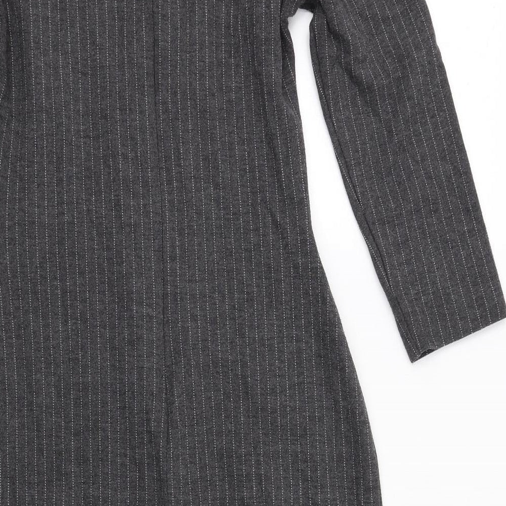 Phase Eight Womens Grey Striped Viscose Shift Size 10 V-Neck Zip